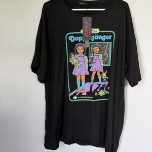 NWT Romwe‎ Graphic T-shirt Doppelgänger Grunge Horror Size XL Black Skateboard